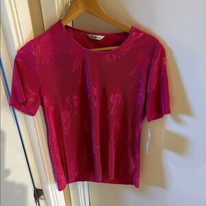 Bright Pink Floral Jacquard Short Sleeve Top